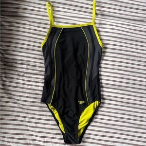 Speedo Black and Neon Yellow One Piece Swimsuit